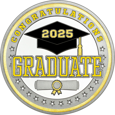 Yellow "Congratulations Graduate" with Gold 2025, Rim, Tassel & Ribbon